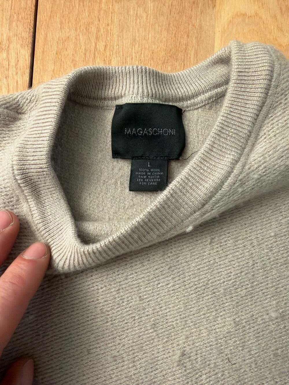 Magaschoni 100% Wool Crewneck Sweater Heather Oatmeal Size L